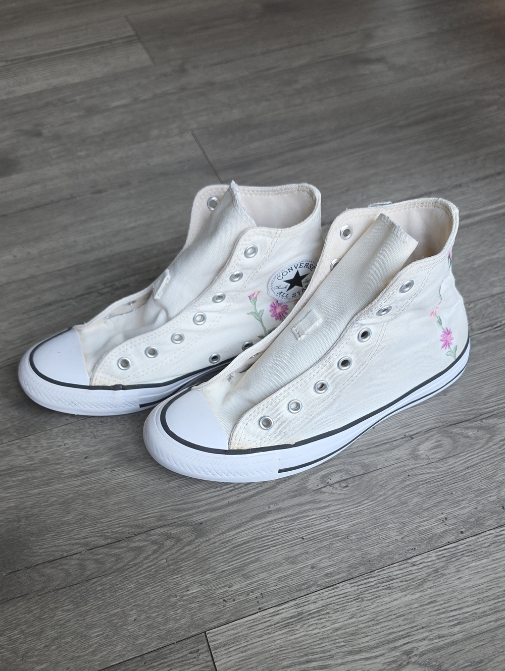 Converse High Top Sneakers - White with Pink Floral Accents
